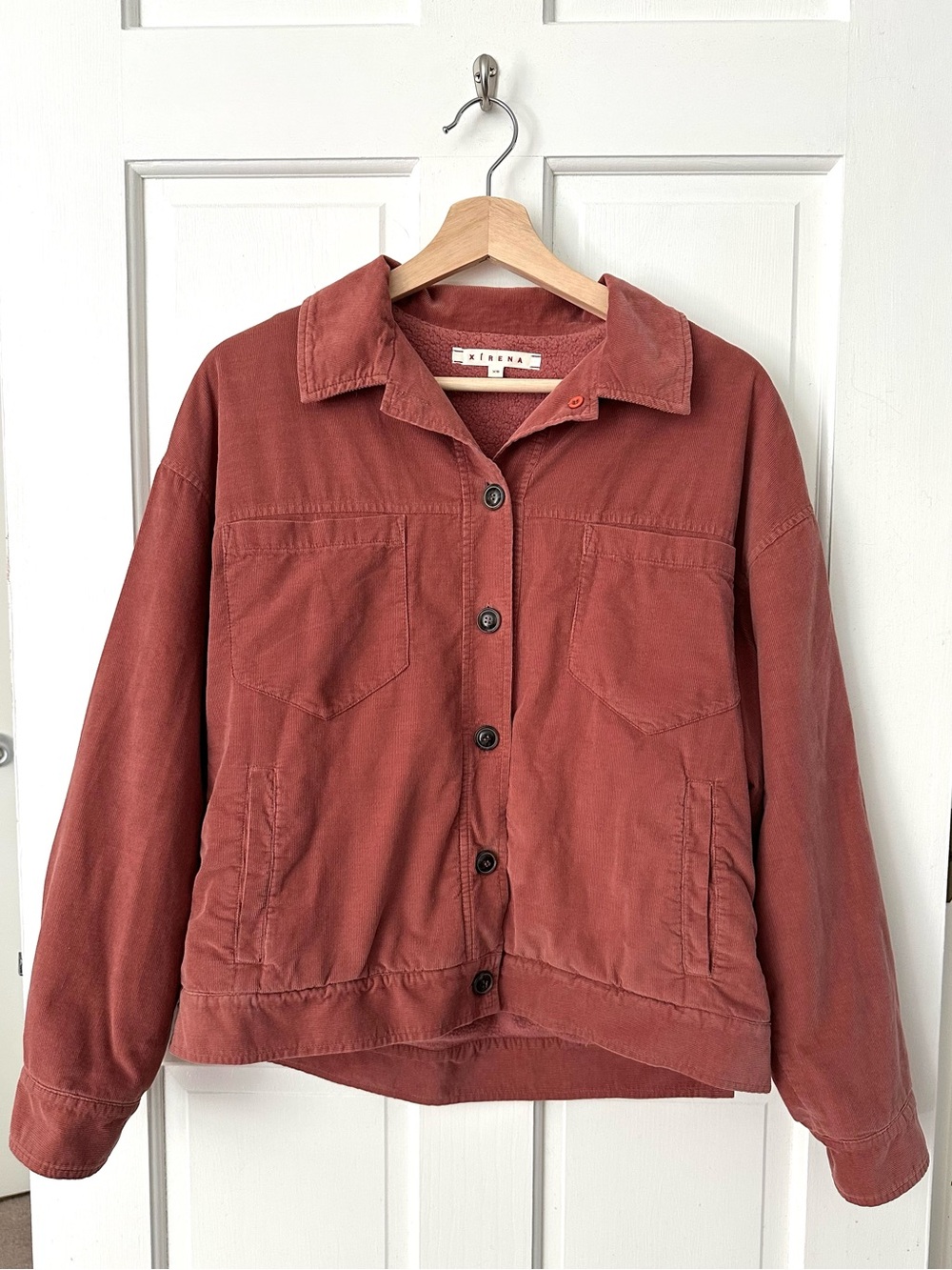 Xirena Collyn Corduroy Jacket Coat Terracotta Dusty Pink Sherpa Lined Size XS